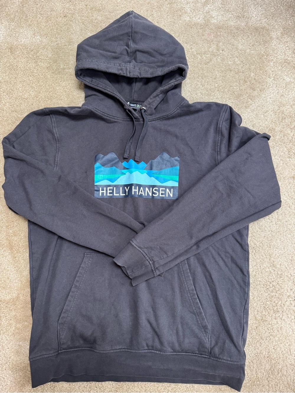 Helly Hansen Gray Women’s Sz M Pullover Hoodie with Blue Mountain Graphic